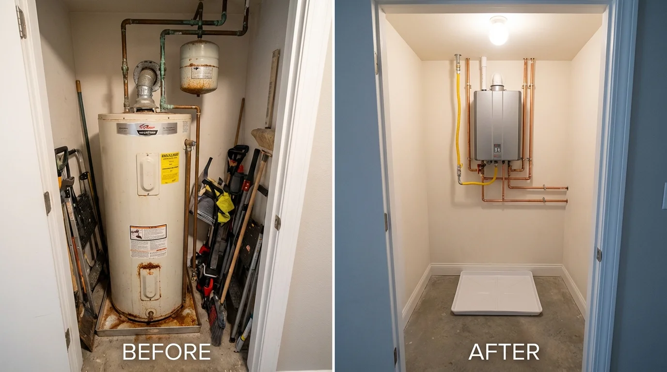 Tank water heater versus wall-mounted tankless unit comparison for Mount Holly, NC homeowners