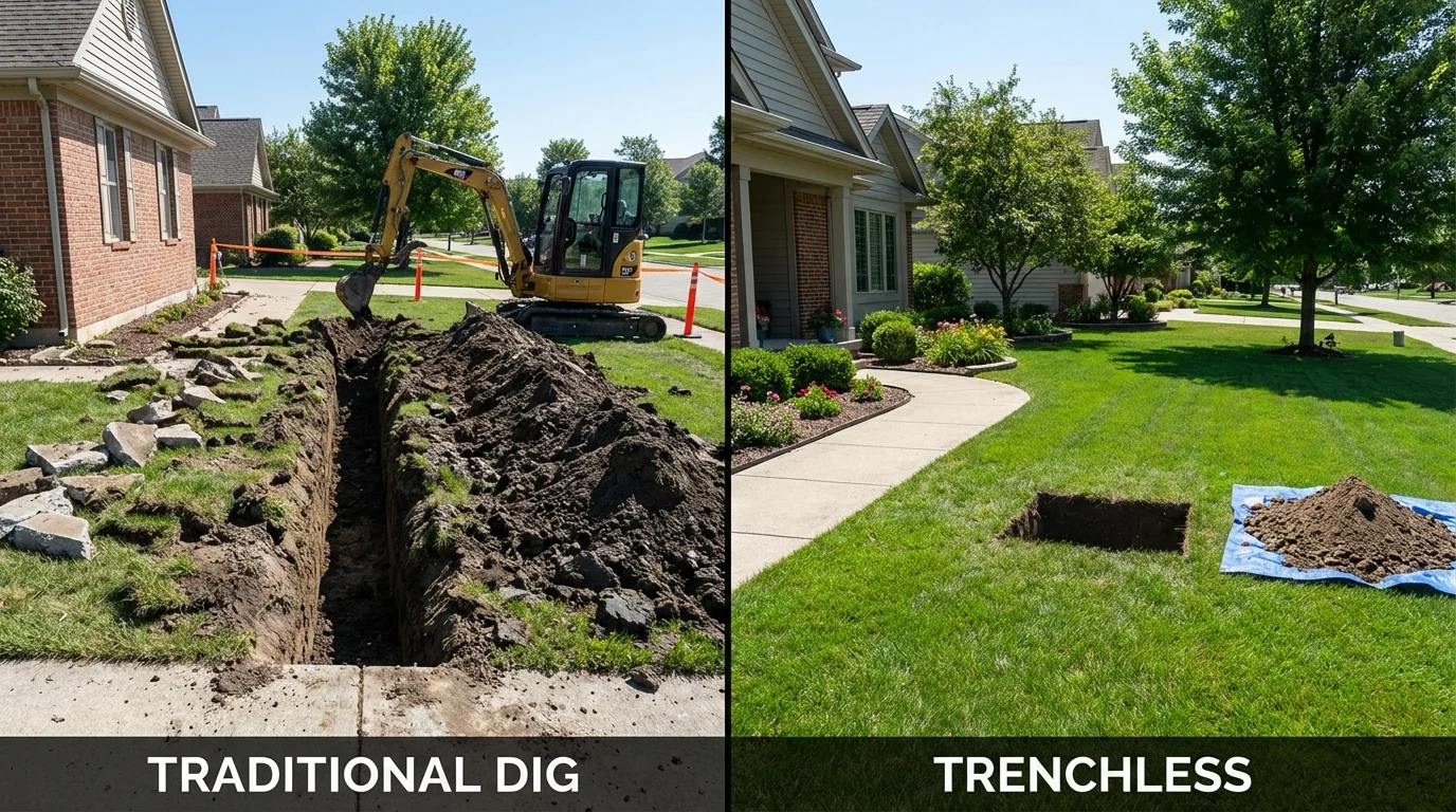 Trenchless sewer repair with minimal yard damage versus traditional excavation in Mount Holly, NC